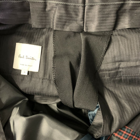 PAUL SMITH Chest Size 38 Black Red & Blue Plaid Wool Notch Lapel 32 31 Suit