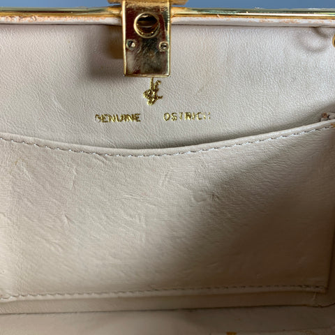 LORENZI Beige Gold Ostrich Leather Clutch Handbag