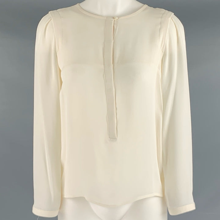 TRICOT Size S Cream Silk Collarless Long Placket Blouse
