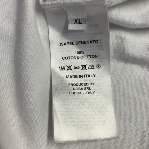 ISABEL BENENATO Size XL White Grey Ombre Cotton Scoop Neck Pullover