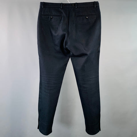 DRIES VAN NOTEN Size 34 Navy Twill Cotton Tapered Dress Pants