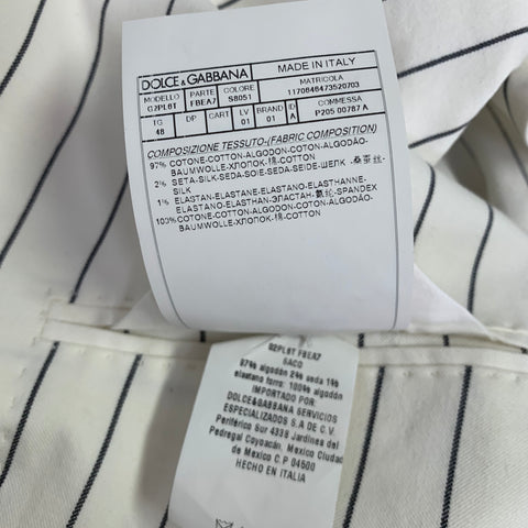 DOLCE & GABBANA Size 38 White Black Stripe Cotton Silk Sport Coat