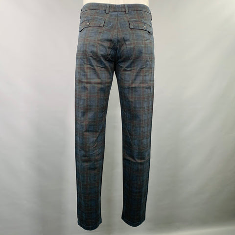 Pantalon décontracté en mélange de coton à carreaux bleu marine et bordeaux DEPARTMENT FIVE taille 35