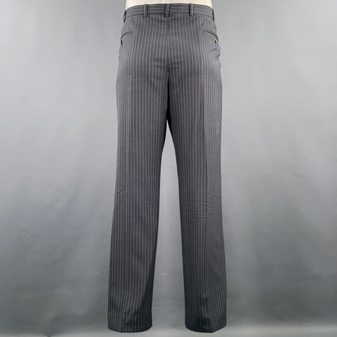ERMENEGILDO ZEGNA Size 46 Grey Blue Pinstripe Wool Suit