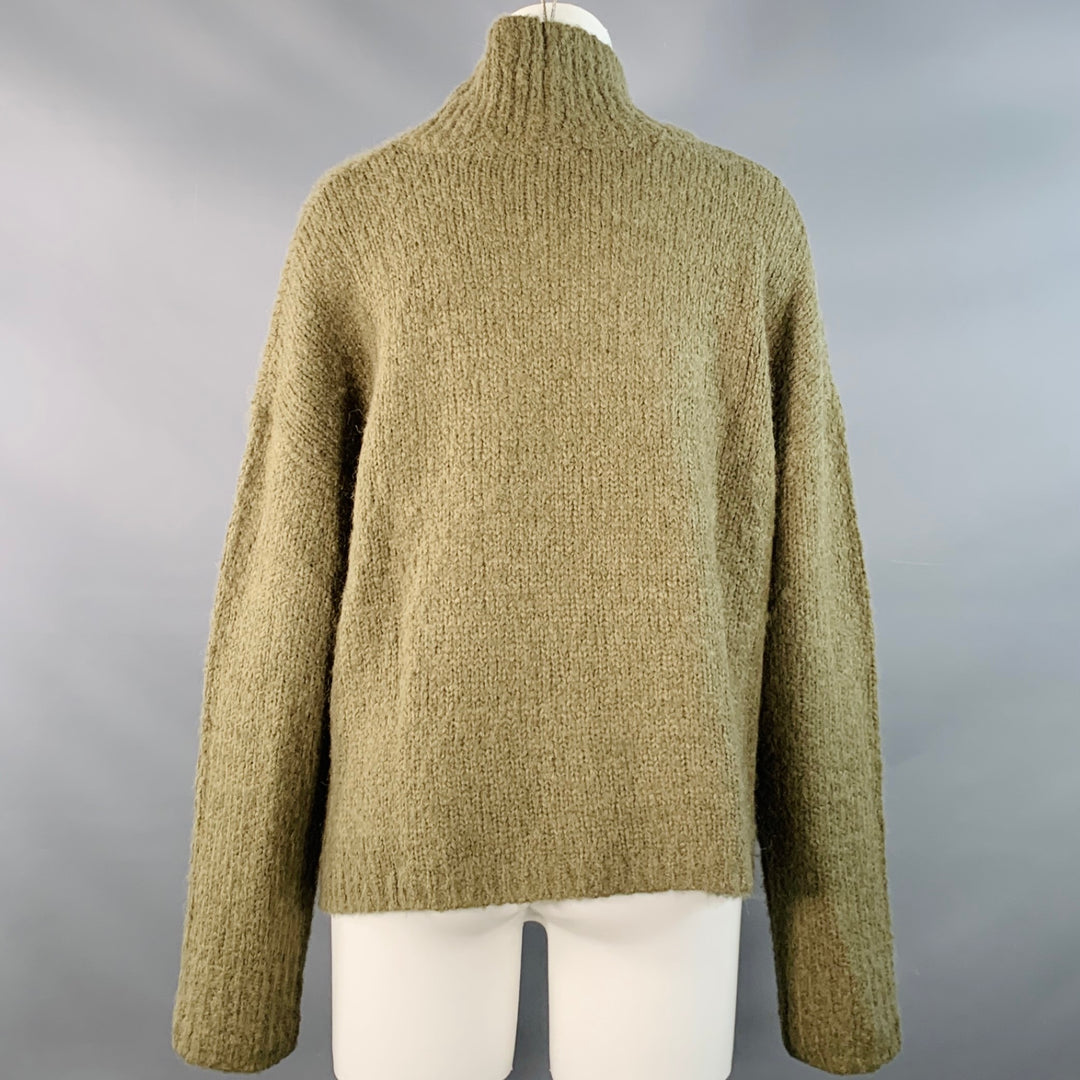 RAQUEL ALLEGRA Size 2 Green White Yellow Alpaca Blend Knit Eye Chain Sweater