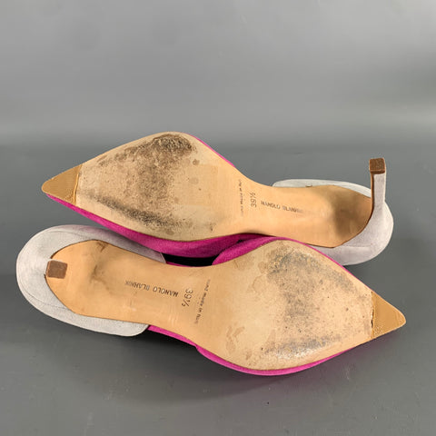 MANOLO BLAHNIK Size 9.5 Pink Grey Suede Two Tone Suede Pointed Toe Pumps