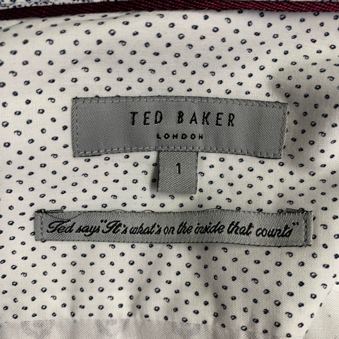 TED BAKER Size XS White Grey Abstract Cotton Spread Collar Long Sleeve Shirt