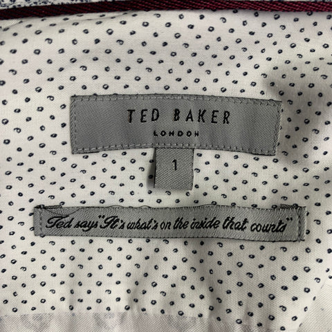 TED BAKER Size XS White Grey Abstract Cotton Spread Collar Long Sleeve Shirt
