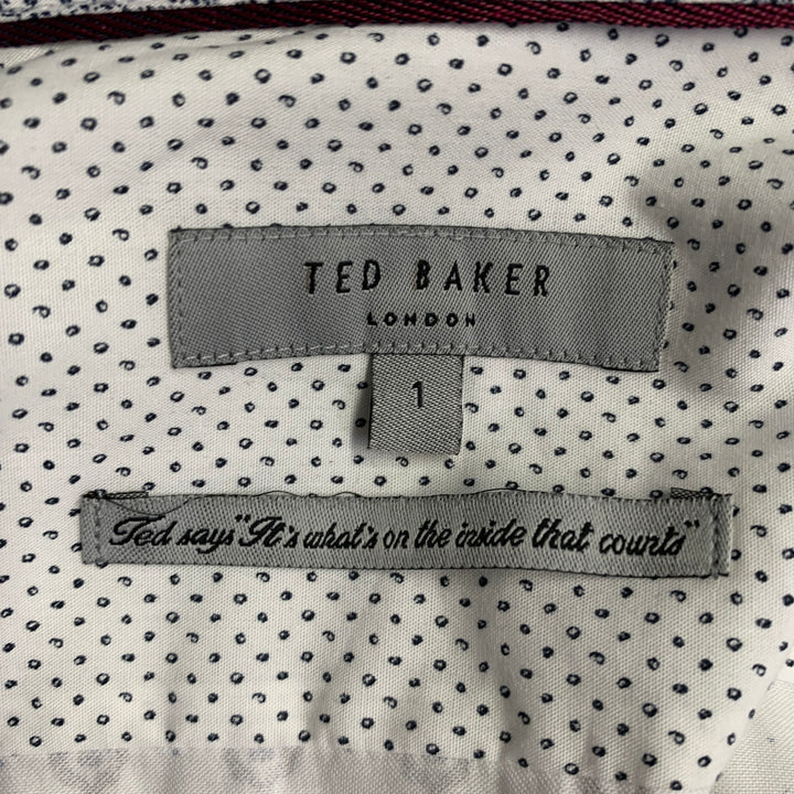 TED BAKER Size XS White Grey Abstract Cotton Spread Collar Long Sleeve Shirt