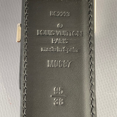 LOUIS VUITTON Size 38 Black Silver LV Monogram Leather Belt