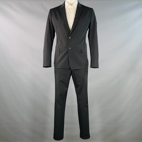 PRADA Size 42 Black Polyester Blend Twill Single Breasted Notch Lapel Suit