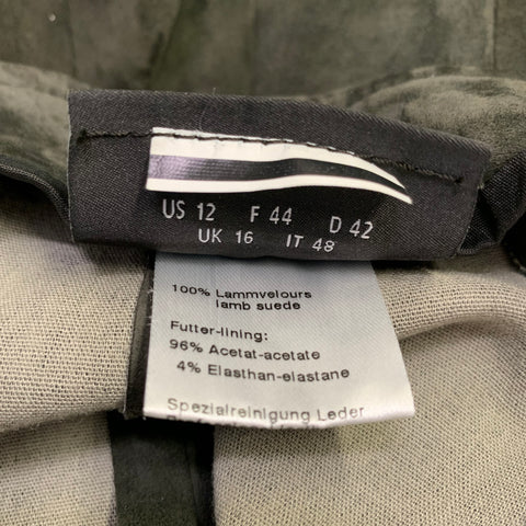 AKRIS Size 12 Green Lamb Suede Side Zipper Dress Pants