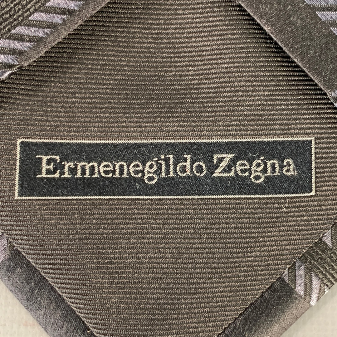 ERMENEGILDO ZEGNA Black Navy Geometric Jacquard Silk Tie