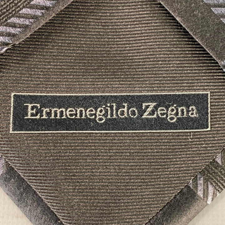 ERMENEGILDO ZEGNA Black Navy Geometric Jacquard Silk Tie