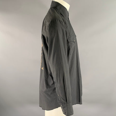 STELLA NEPTUNE Size L Black Brown Cowboys Western Long Sleeve Shirt