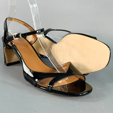 GHAZAL Size 9 Black Patent Leather Strappy Sandals