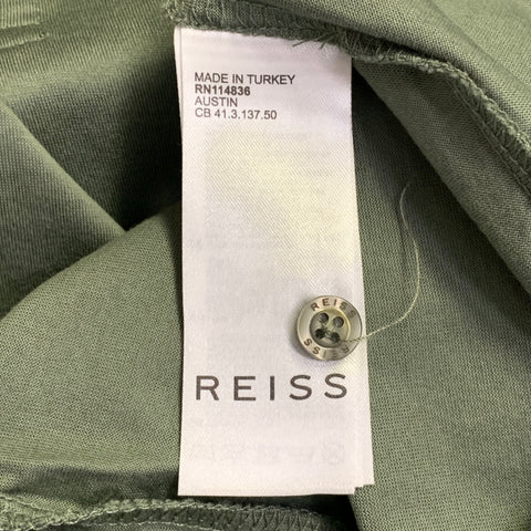 REISS Size M Austin Green Sage Cotton One Pocket Polo