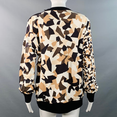 GIVENCHY Size S Black Brown Cream Cotton Geometric Crew Neck Pullover