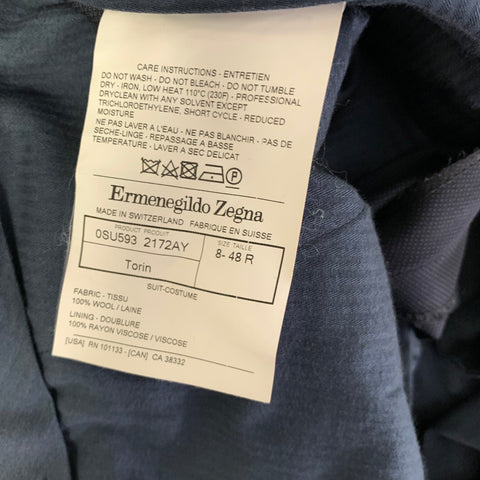 ERMENEGILDO ZEGNA Chest Size 40 Navy Solid Wool Notch Lapel 32 34 Suit