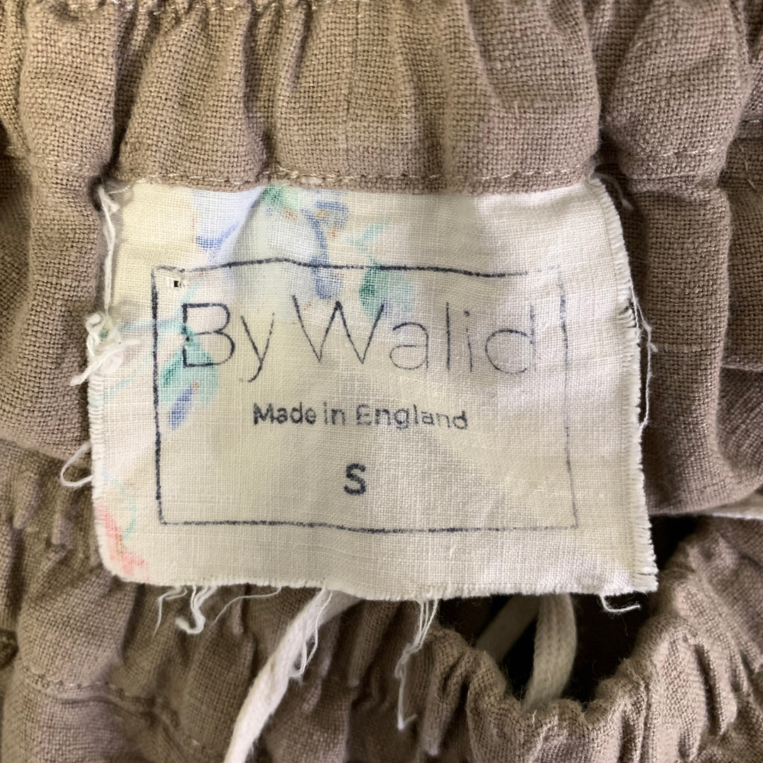 BY WALID Size S Khaki Woven Linen Elastic Waistband Shorts