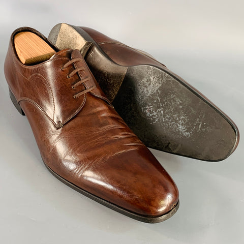 PRADA Size 10 Brown Leather Derby Lace-Up Shoes