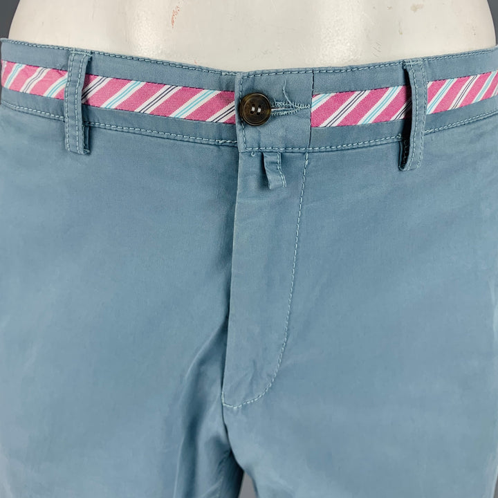 DIGEL Talla 36 Pantalones casuales con frente plano y ribete de cinta de mezcla de algodón azul