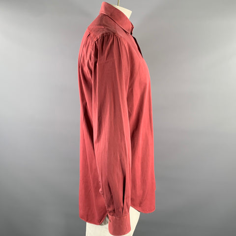 KITON Size XL Burgundy Twill Pointed Collar Long Sleeve Shirt