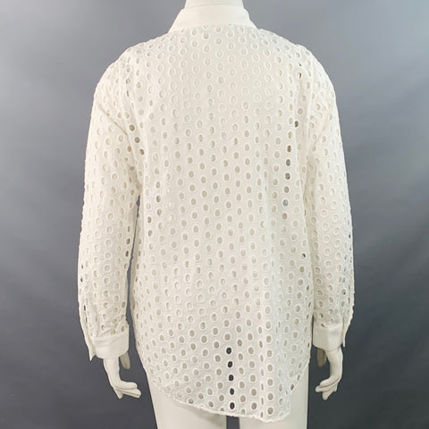L'AGENCE Size L White Cotton Eyelet Spread Collar Button Up Shirt