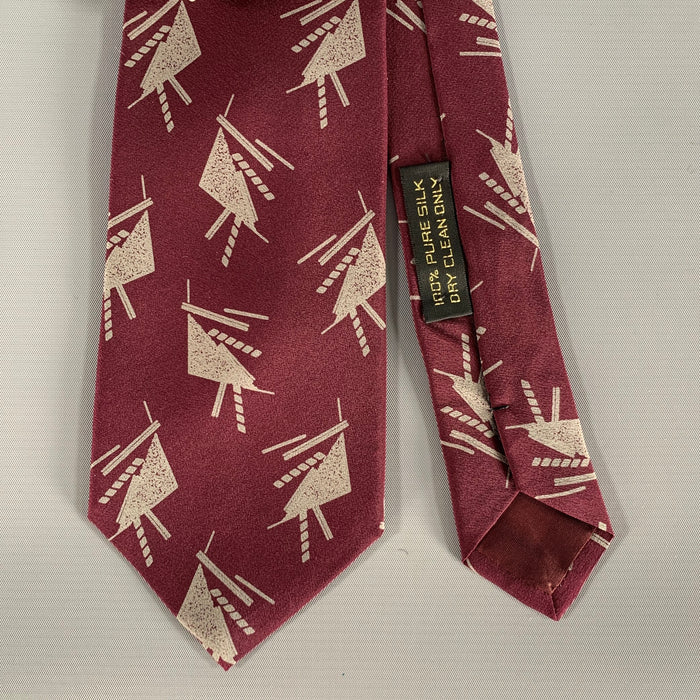 GIORGIO ARMANI Burgundy Silver Geometric Silk Tie
