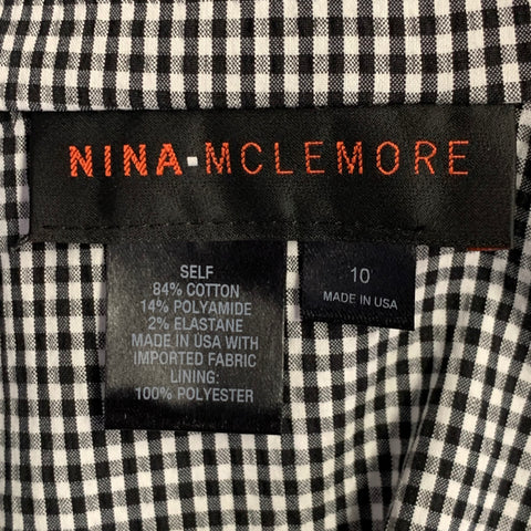 NINA MCLEMORE Size 10 Black White Cotton Blend Seersucker Gingham Jacket Blazer