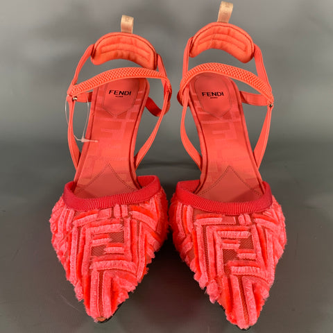FENDI Size 9 Pink Neon Microfiber Monogram Calfskin Slingback Pumps