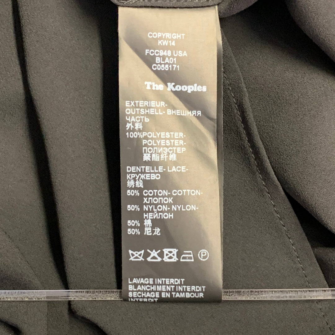 THE KOOPLES Size S Black Polyester Collarless Lace Trim Hidden Buttons Blouse