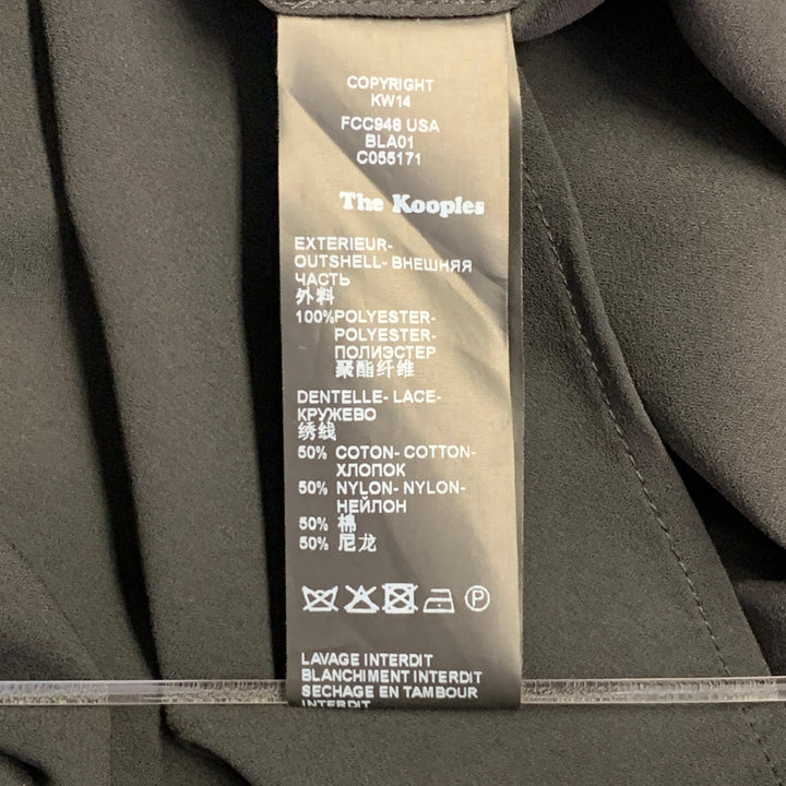 THE KOOPLES Size S Black Polyester Collarless Lace Trim Hidden Buttons Blouse