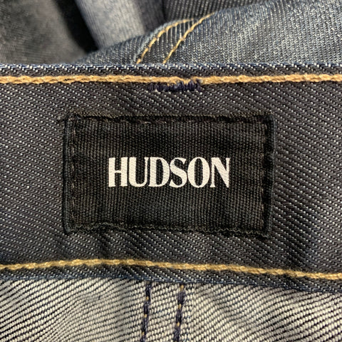 Jean slim Hudson, taille 30, en mélange de coton délavé bleu indigo avec braguette boutonnée