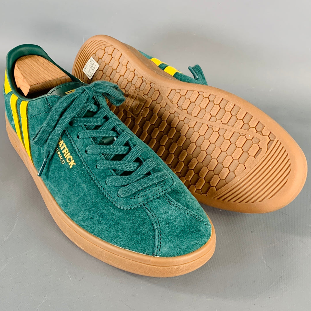 PATRICK MONACO Size 12 Cupsole Green Yellow Stripe Suede Low Top Sneakers