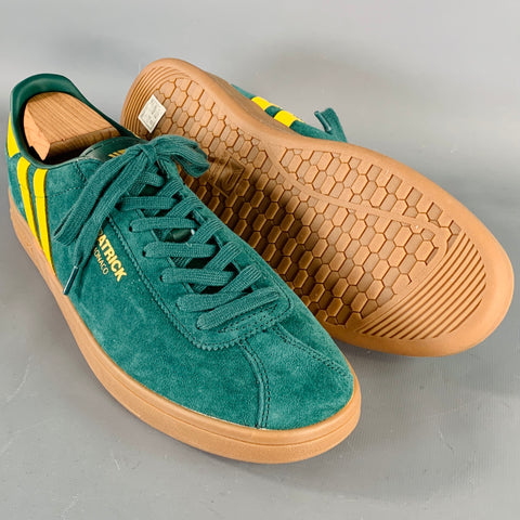PATRICK MONACO Size 12 Cupsole Green Yellow Stripe Suede Low Top Sneakers