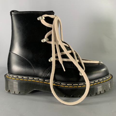 DOC MARTENS Size 9 Black Yellow Solid Leather Boots