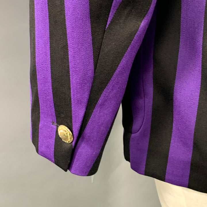 ROWING BLAZERS Size 46 Long Black Purple Stripe Cotton Wool Sport Coat