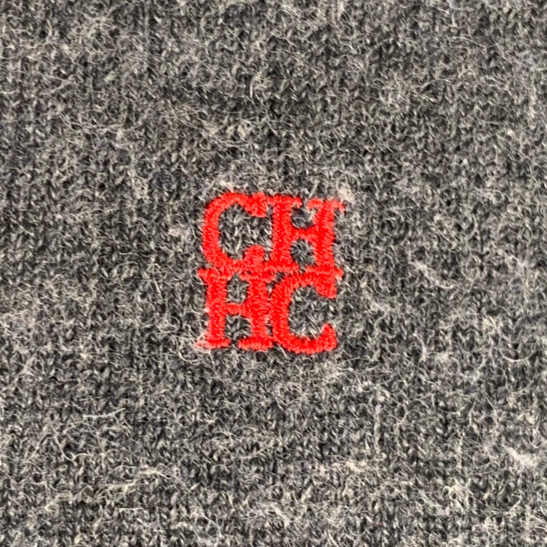 CAROLINA HERRERA Size S Grey Red Knit Wool Silk Cashmere V-Neck Sweater
