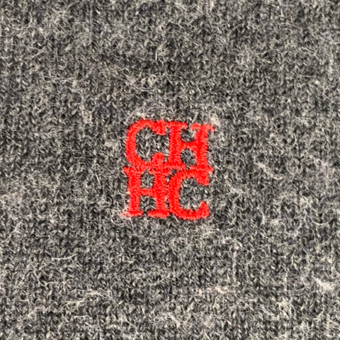 CAROLINA HERRERA Size S Grey Red Knit Wool Silk Cashmere V-Neck Sweater