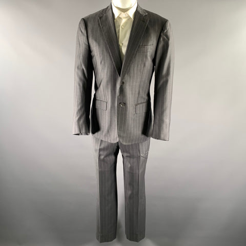 ISAIA Size 40 Grey Pinstripe Wool Notch Lapel  2 Piece Suit