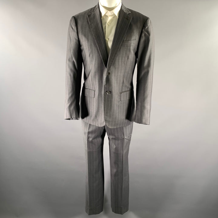 ISAIA Size 40 Grey Pinstripe Wool Notch Lapel  2 Piece Suit