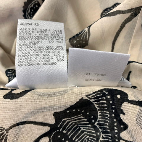 MAX MARA Size 8 Cream Black Cotton Blend Floral Notch Lapel Blouse