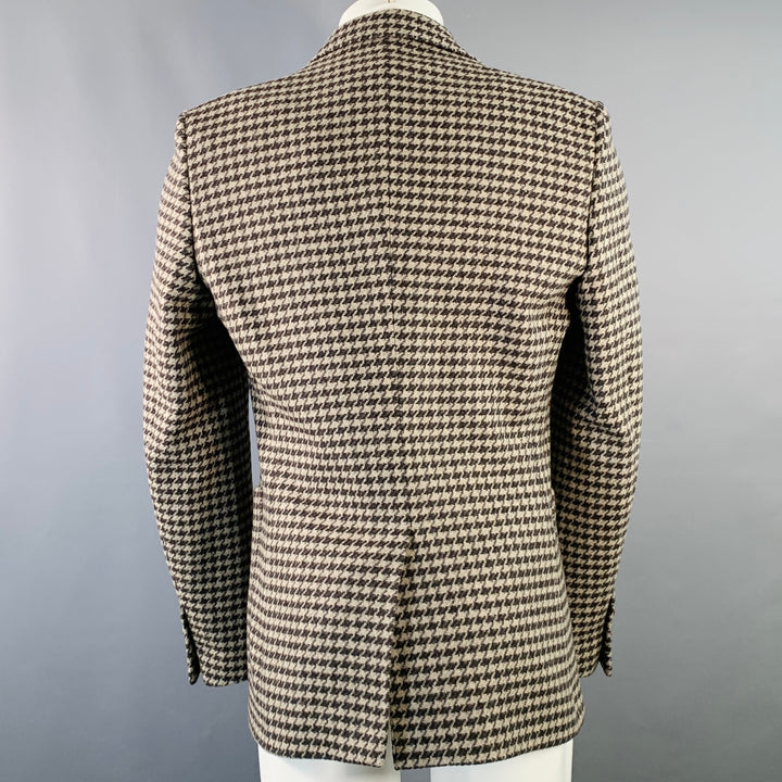 BALLY Size 40 Brown Taupe Houndstooth Wool Blend Notch Lapel Sport Coat
