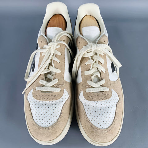 VEJA Size 11.5 White Beige Leather Color Block Sneakers