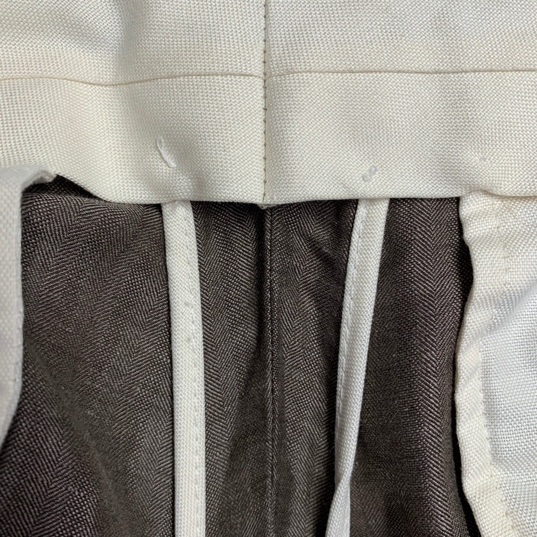 BRUNELLO CUCINELLI Size 38 Brown Herringbone Linen Wool Silk Peak Lapel Suit