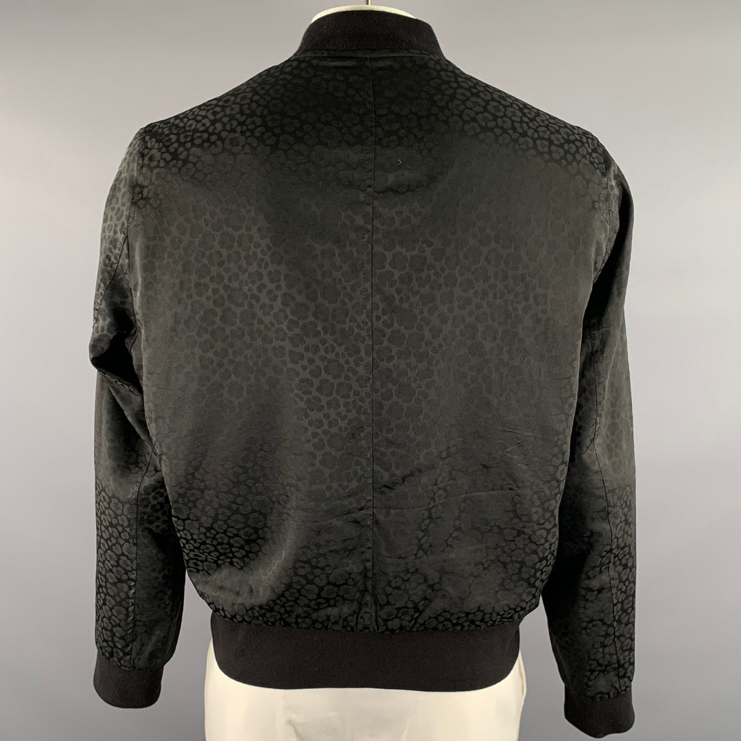 THE KOOPLES Taille XL Blouson style bomber noir en mélange de viscose à imprimé animalier