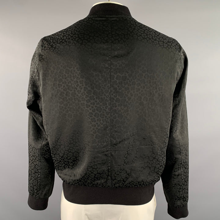 THE KOOPLES Taille XL Blouson style bomber noir en mélange de viscose à imprimé animalier