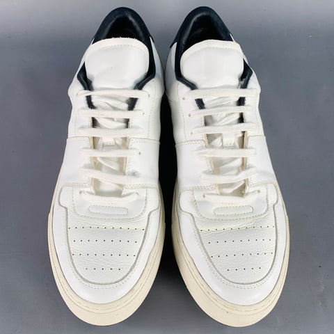 COMMON PROJECTS Size 11 White Black Leather Lace-Up Low Top Sneakers