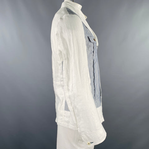 JUNYA WATANABE Size XL White Indigo Pinstripe Linen Cotton Sport Coat
